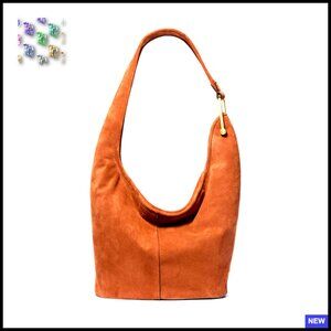 Luggage Leather Hobo Shoulder Bag Chic Minimal Modern Slouchy Suede